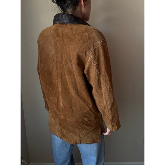 Vintage Express 90s patchwork leather jacket cowprint chore barn western boho - Picture 3 of 11